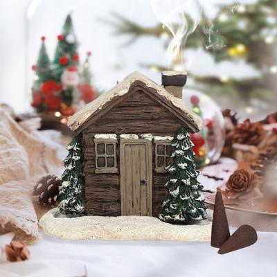 Log Cabin Incense Burner Christmas Style Good Detail Resin House Miniature Colorfast Decorative Rustic Home Fragrance Burner Censer New Year Gift