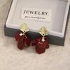 Autumn/Winter Luxury Socialite Style Drop Earrings: Silver Needle French Red Shell Flower Design