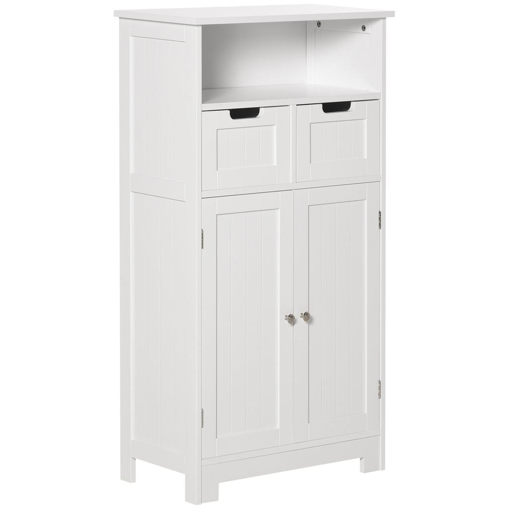 Bathroom Cabinet, Free Standing Bathroom Storage Cabinet with 2 Drawers and Adjustable Shelf, Small Bathroom Storage Unit, White