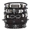 Men's Punk Skull Leather Bracelet Set Multi-Layer Gothic Rock Chain Bracelets Pentagram Charm Hip Hop Streetwear Badge Jewelry Accessories for Him