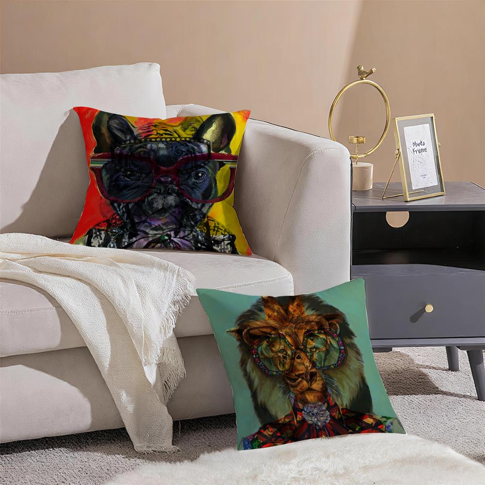 Rich Pink Lion Animal Jewelry Cheetah With Cushion Cover Anti-dustmite Pillowcase Invisible Zipper Silky Short Plush Sofa Cushio