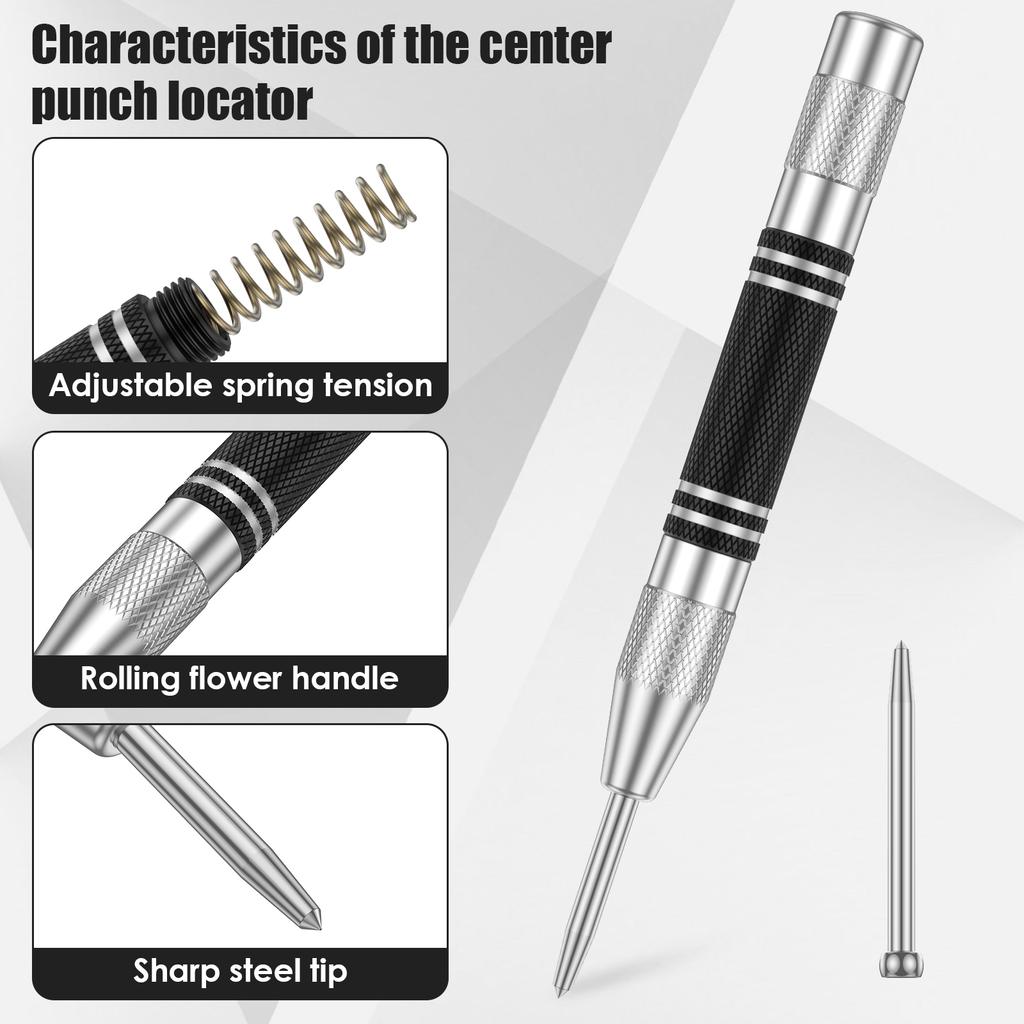 5inch Automatic Center Punch Premium Steel Spring Loaded Center Hole Punch, Adjustable Spring Impact Center Marker Scriber Tool