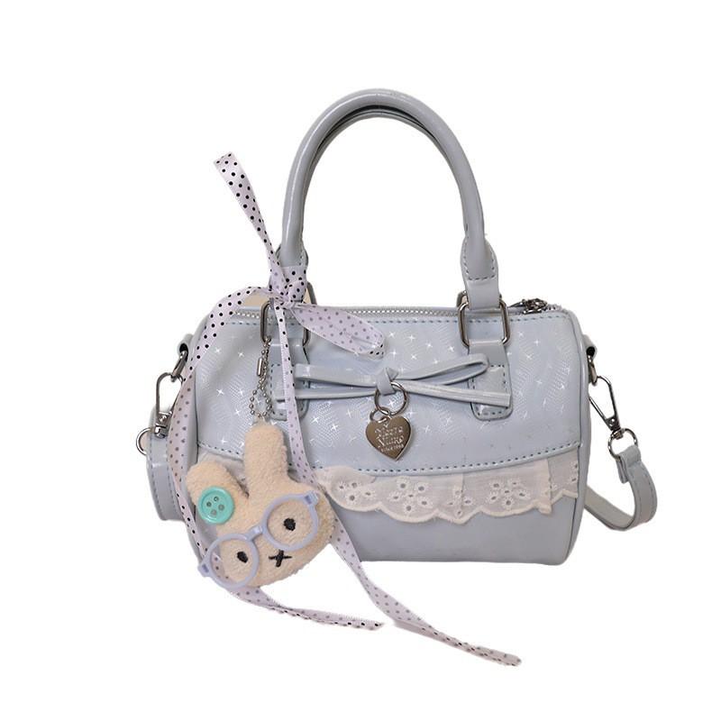 Stylish Boston Bag With Bow Detail Soft PU Pillow Shape Crossbody Shoulder Daily Wear