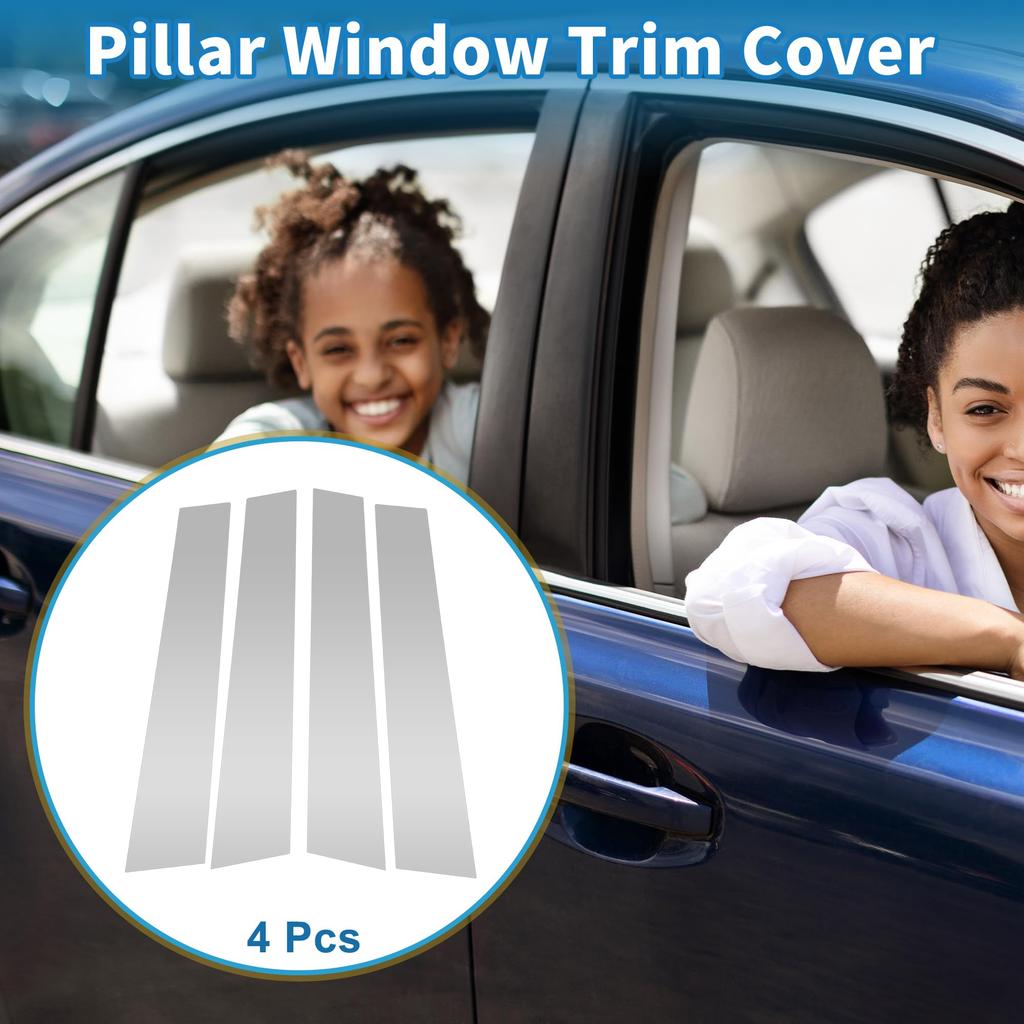 ABSOPRO Door Pillar Window Trim Sticker Pillar Post Door Outer Exterior Cover Compatible with VW Tiguan Silver Tone Anti-Scratch 2009-2015