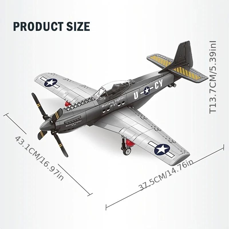Military P-51 Mustang Fighter building blocks, Army Children's Educational building blocks, birthday toys, Christmas gifts