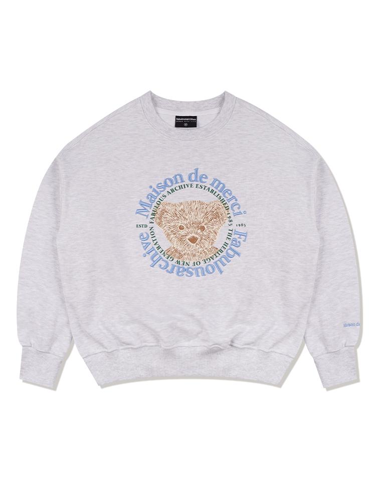 LA MAISON STUDIO Women'S Crop Circle Logo Embossed Bear Friends Heavy Terry Sweatshirt Ash Gray Blue (Fcd3Ts702W)