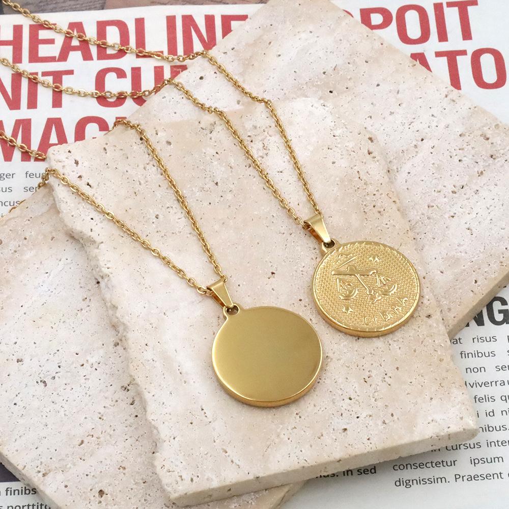 Retro Round Brand Constellation Pendant 18K Twelve Constellations Titanium Steel Necklace Women Do Not Fade Wind