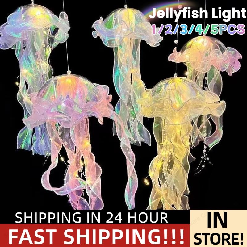 Gradient Jellyfish LED Night Light Handmade Pendant Lamp Colorful Hanging Light for Indoor Outdoor Garden Festival Decoration