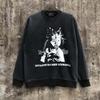 Mens Vintage Washed Distressed Cotton Hoodie Loose Fit Round Neck Streetwear Sweatshirt