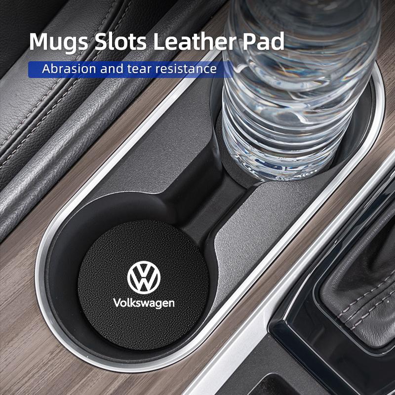 2Pcs Car Leather/Carbon Fiber Water Cup Coasters Anti-Slip Pads For VW Passat Golf Tiguan Polo Scirocco Jetta CC Touareg Touran QO9