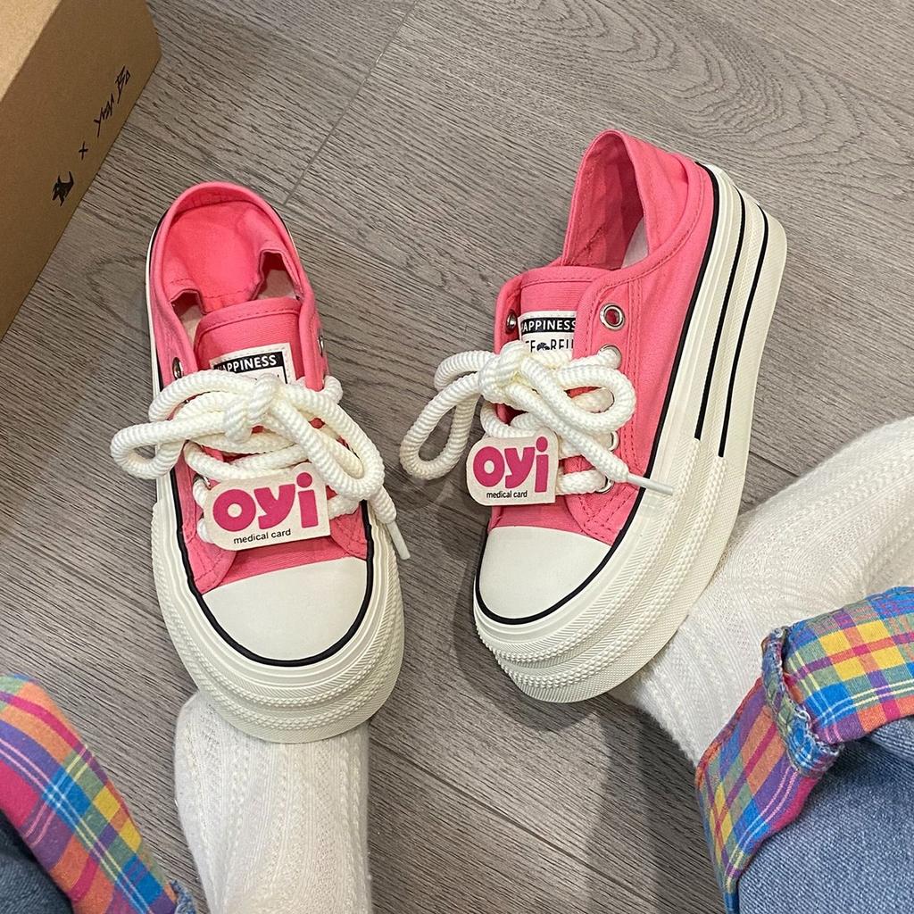 Casual Two-Way Thick-Soled Canvas Shoes Women's Summer Breathable Versatile Height Increasing Casual Sneakers New Single Layer Shoes