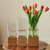 Wooden Base Acrylic Flowers Vase Transparent Light Luxury Vase Simple Hydroponic Vase  Living Room