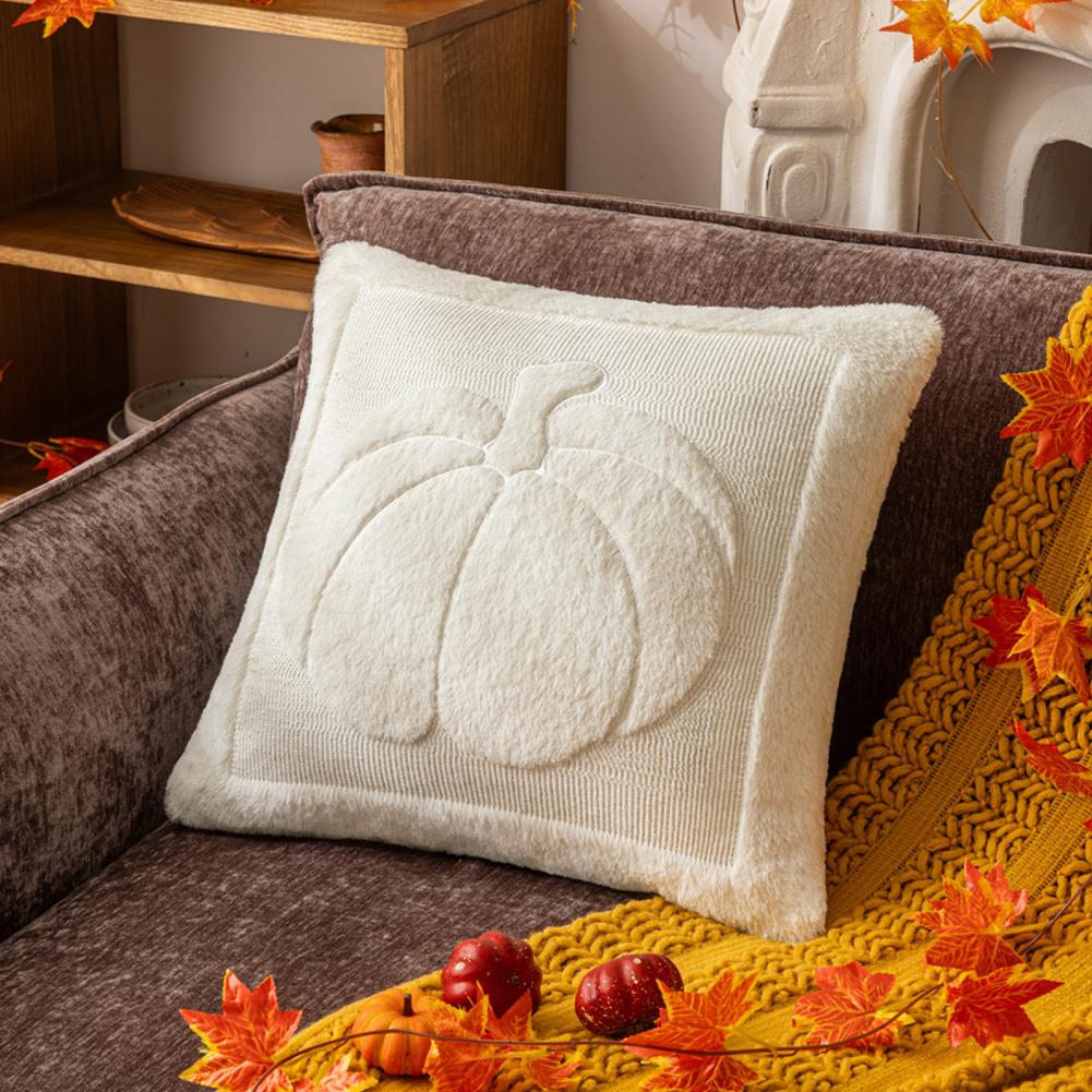 Fall Throw Pillow Cover 18"x18" Plush Pumpkin And Fluffy Maple Leaf Cushion Cover for Halloween Home Couch Sofa Bedroom Car