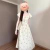 Women's Summer 2025 Floral Bowknot Puff Sleeve Dress - Elegant Long French Style