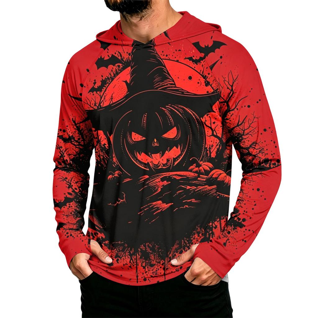 Men's Long Sleeve Hoodie Sun Shirt with Halloween Print