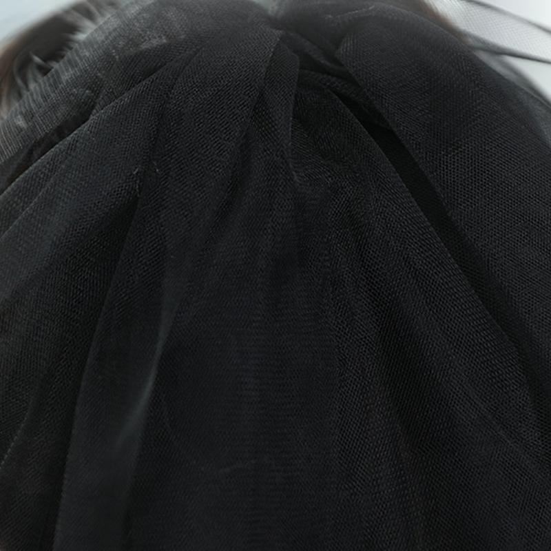 2 Layers Wedding Bridal Veil with Comb Beads Adornment Simple Cut Edge Short Shoulder Length Tulle Sheer Black Veils