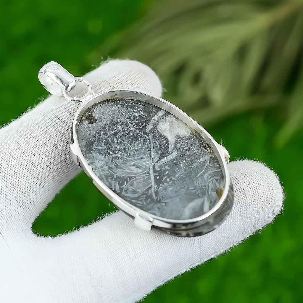 Geschenk für Sie 925 Sterlingsilber Natürlicher Schwarzer Fossilkorallen Edelstein Anhänger
