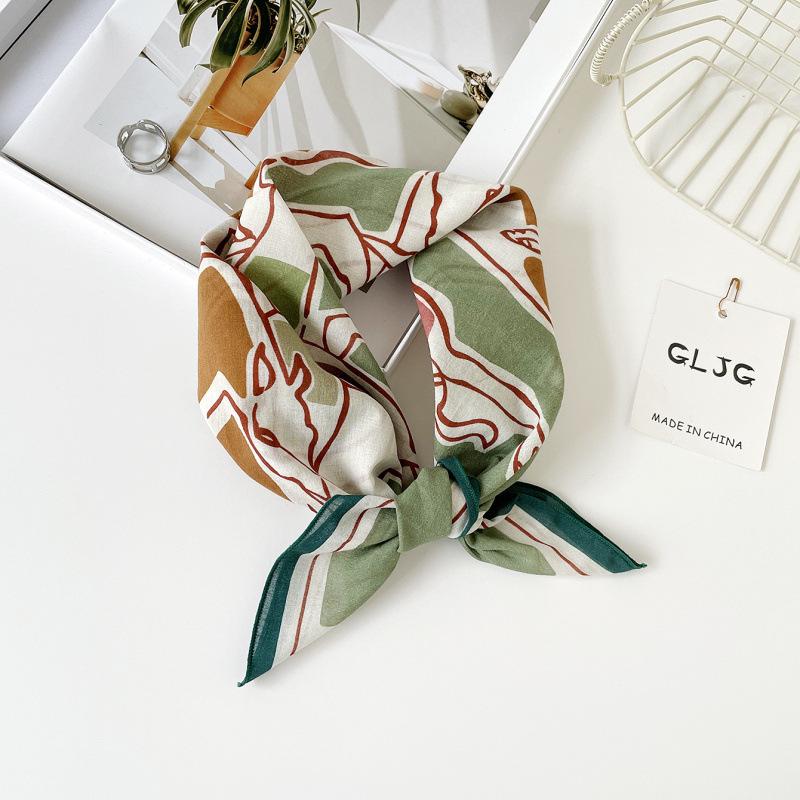 55 Cotton And Linen Headscarf Summer And Autumn Floral Silk Scarf Sweet Versatile Square Scarf Small Scarf Women'S Thin Decorative Silk Scarf