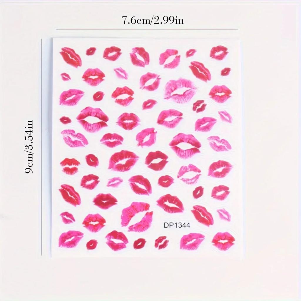 1pcs Kiss Print Nail Art Stickers, Matte Finish Self-Adhesive Decals for Valentine's Day & Daily DIY Manicure