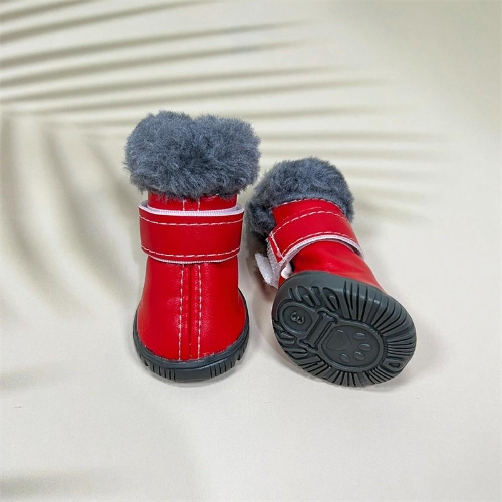 4PCS Non Slip Dog Snow Boots Plush Waterproof Dog Boots Winter Pet Dog Shoes  for Puppy Dogs