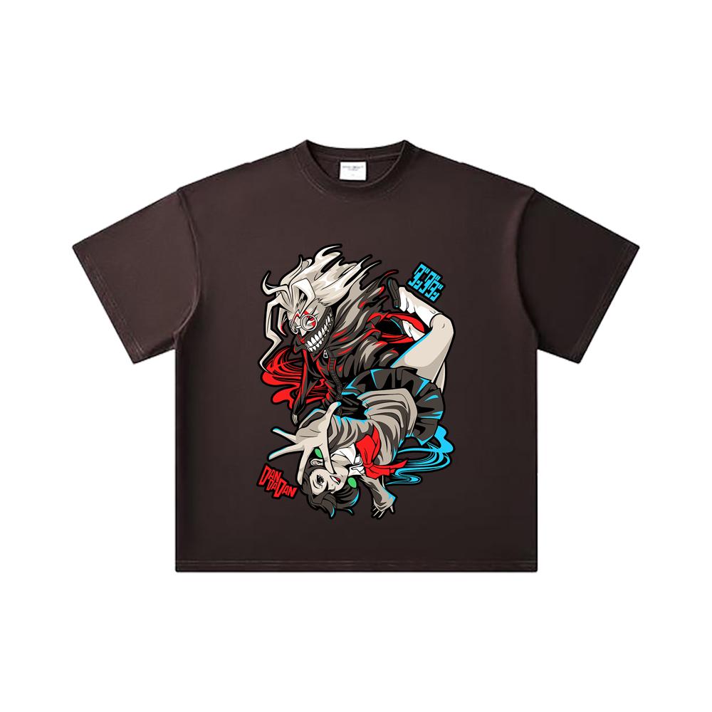 260 GSM Doppelgarn 32er Zählung 100% Baumwolle Dandadan V38 Okarun Momo Druck Unisex Schweres Baumwoll-T-Shirt