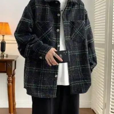 Japan Style Plaid Vintage Coats Men's Clothing Turn-down Collar Autumn Winter New Stylish Pockets Patchwork Casual Loose