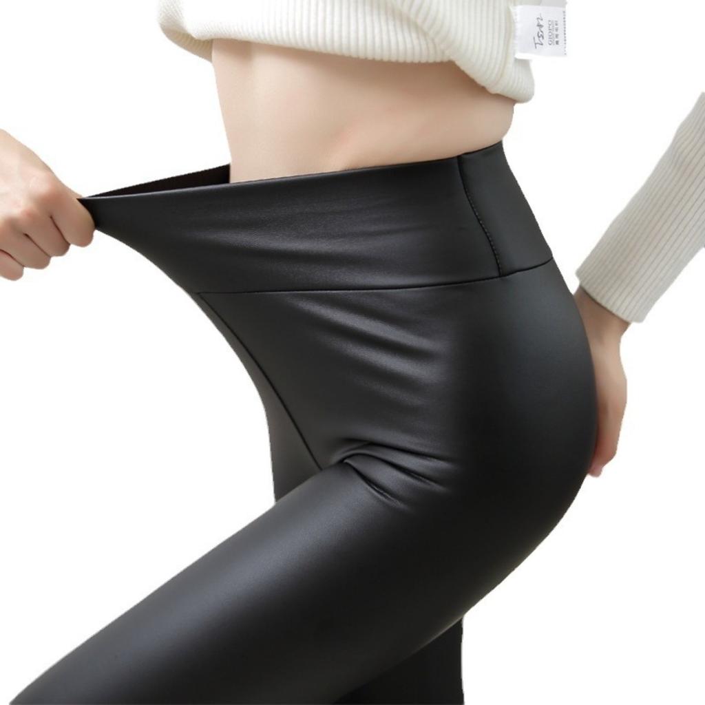 Leather Pants, Women's High Waisted Tight Pants, Hip Lifting New Style, Glossy Matte Autumn and Winter with Thick Fleece Leggings