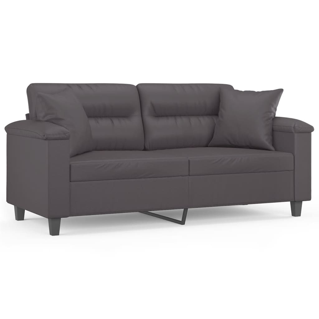 Vidaxl 2-Osobowa Sofa Z Poduszkami, Szara, 140 Cm, Sztuczna Skóra