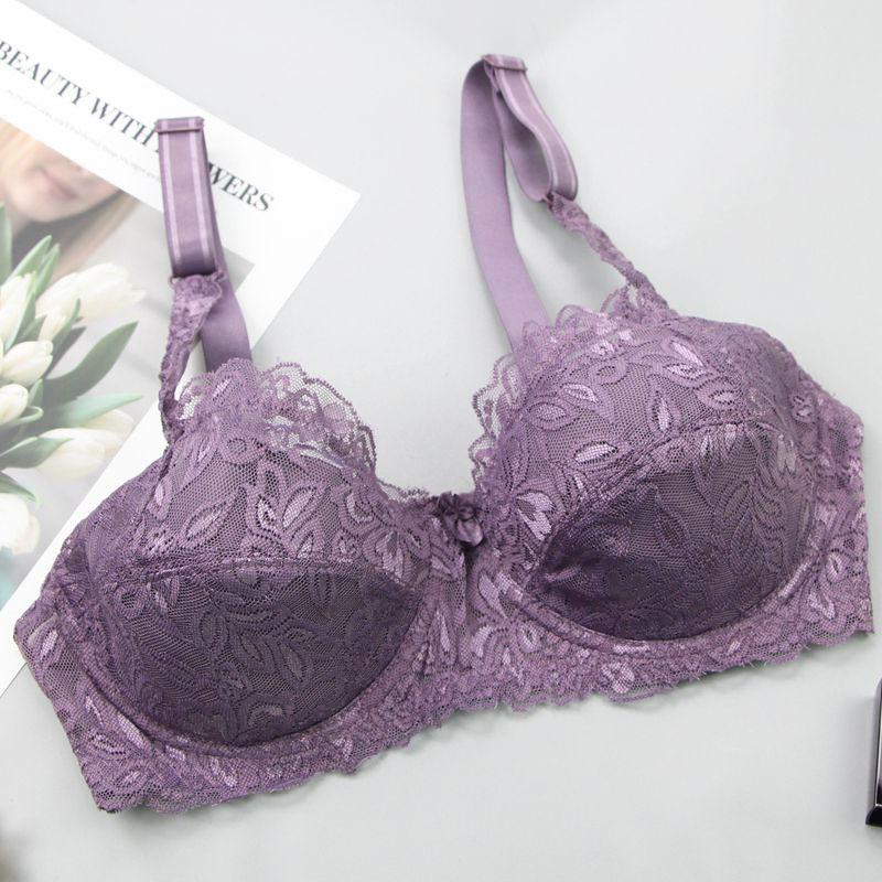 Ultra-thin cup gathers sexy lace adjustment type with steel ring bra, large size women's underwear