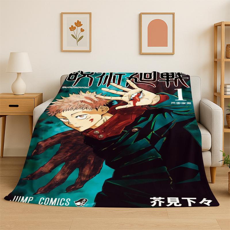 Cartoon Jujutsu Kaisen Anime Itadori Yuj Flannel Blanket Soft Warm Throw Blanket for Bedroom Living Room Bed Travel Picnic Kid