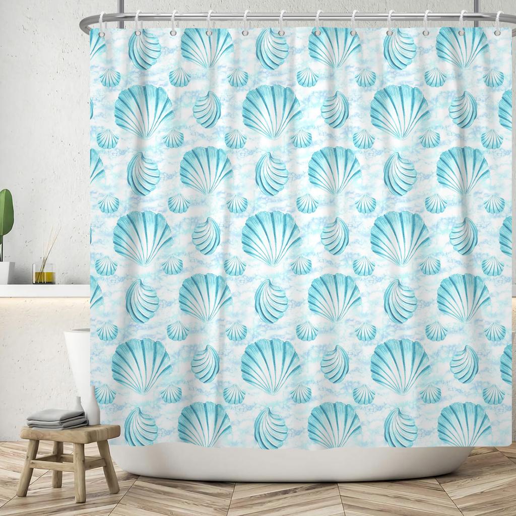 Nautical Theme Shower Curtain With Hooks Sailboat Anchor Seashells Starfish Waves Watercolour Art Modern Bathroom Curtain Decor