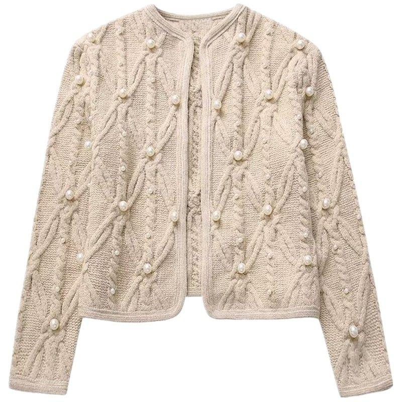 Fashion Style Winter New Women's Clothing Easiest for Match Artificial Decorated Pearls Eight-Strand Woven Knitting Outwear 4938105 704