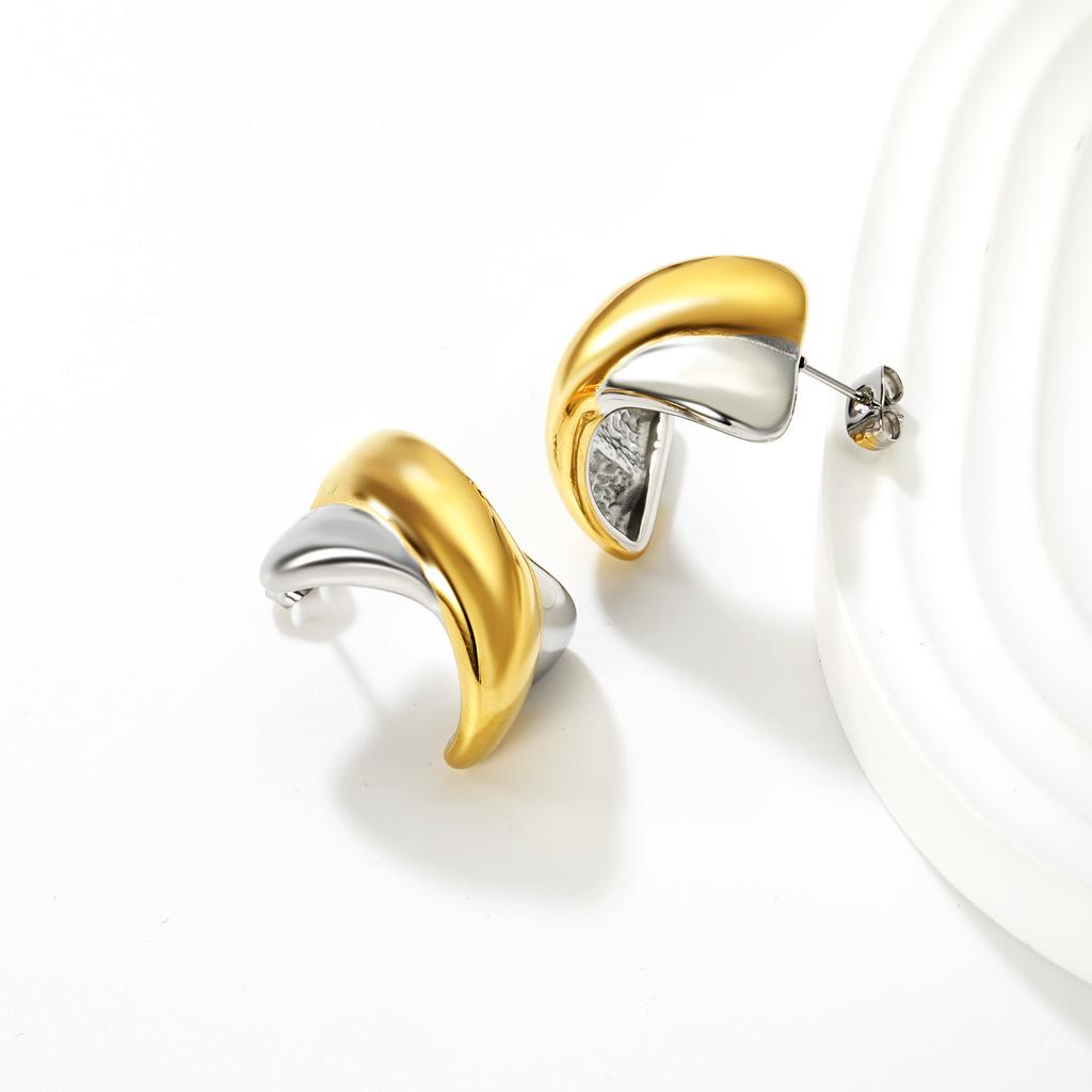 Women's Niche Stainless Steel Two-tone Earrings, Vreative Jewelry, High-end INS Style New Uique Design, Waterproof Gift Jewelry