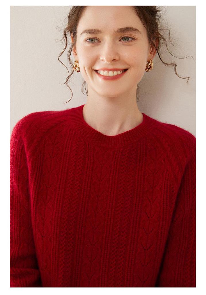 2024 Autumn/Winter Women's Loose Hollow-Out Cashmere Knit Pullover Sweater