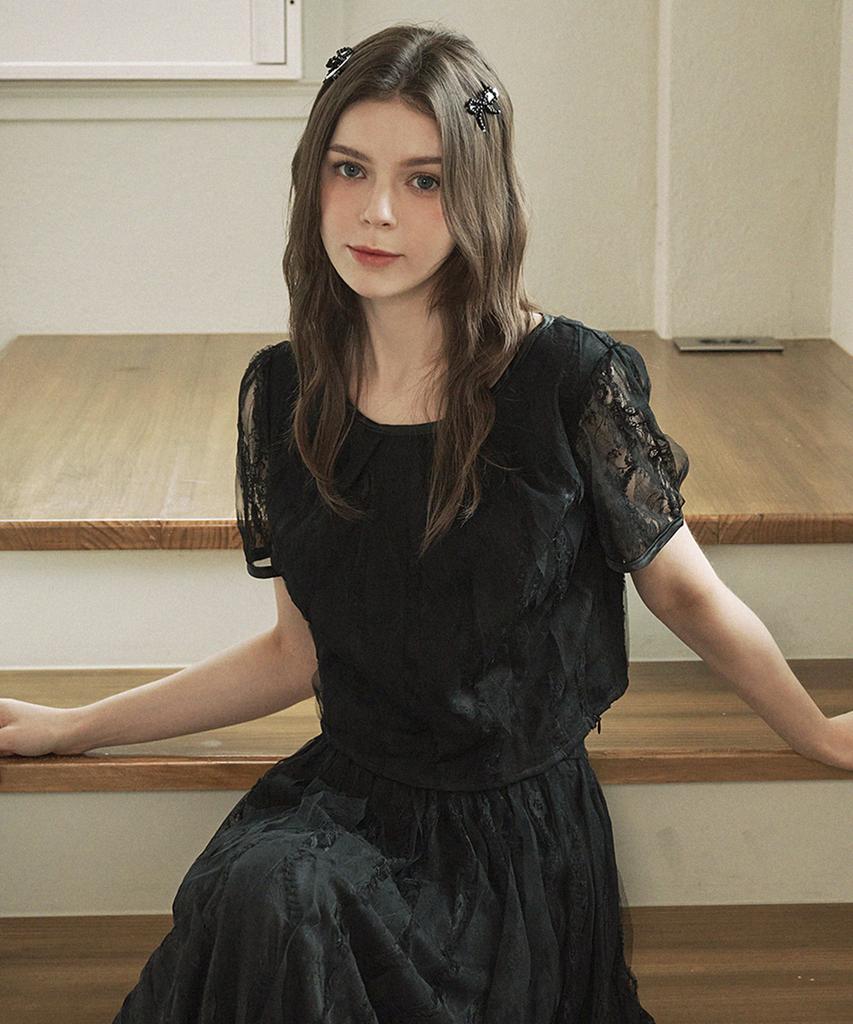 MICANE Bird Lace Blouse-Long Skirt Set