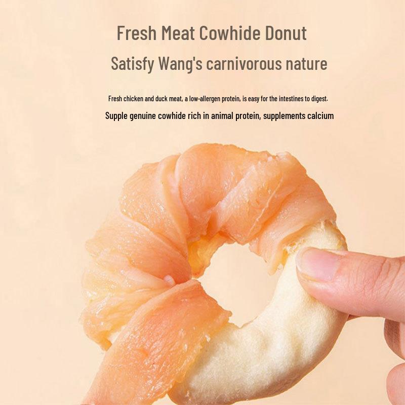 Large Chicken Rawhide Donut Chew for Small To Medium Dogs - Bite-Resistant Teeth Cleaning Treat for Golden Retrievers & Teddies