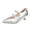 Golden Pointed High Heels Women's Autumn Low Heels Single Shoes Beautiful Temperament Silver Mary Jane Shoes Children