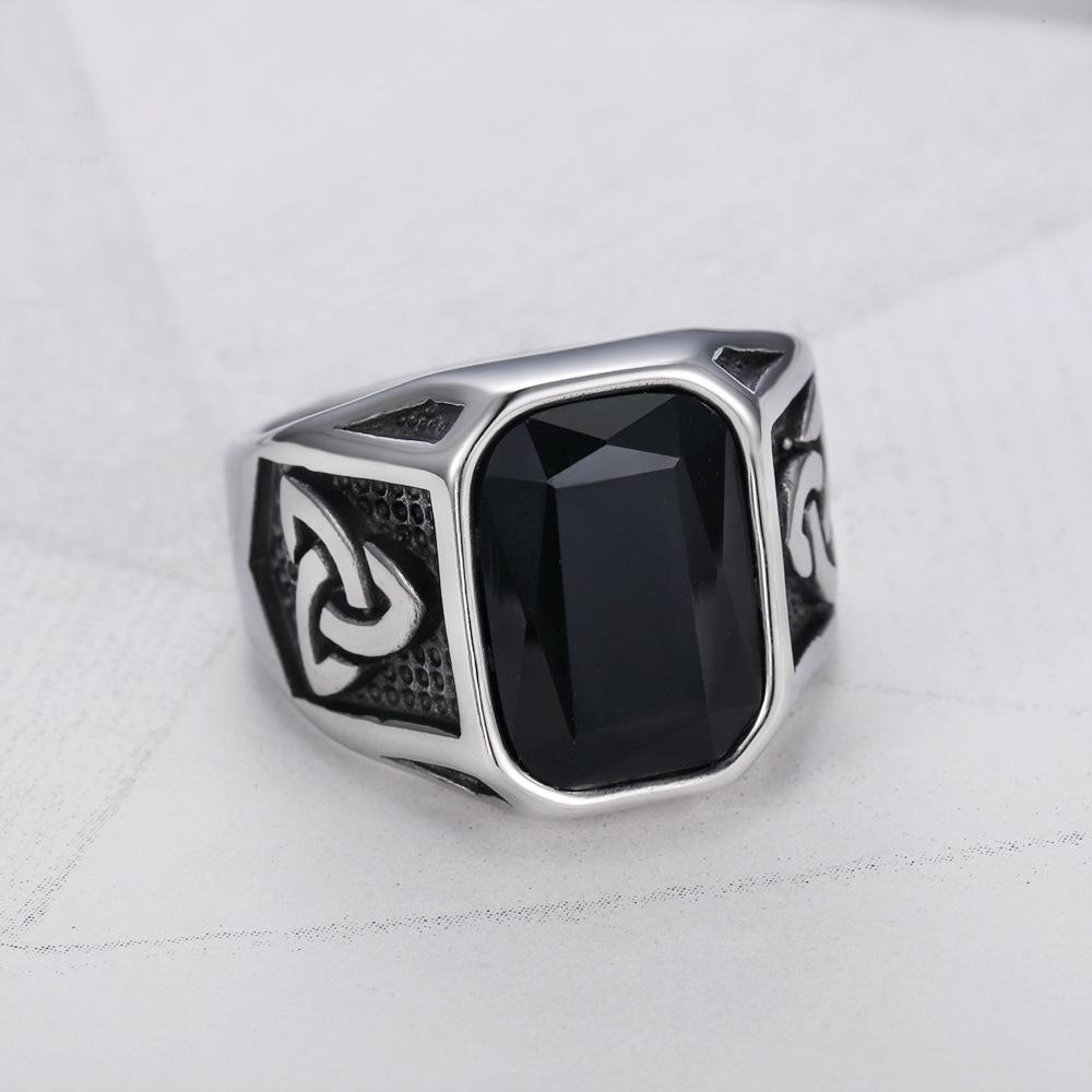 Viking Red Stone Ring Stainless Steel Mens Vintage Silver Color Nordic Viking Totem Odin Biker Rings Jewelry