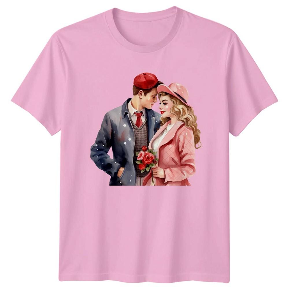 RoUnisextic Couple Watercolor Unisex TShirt Valentines Day Graphic Tee
