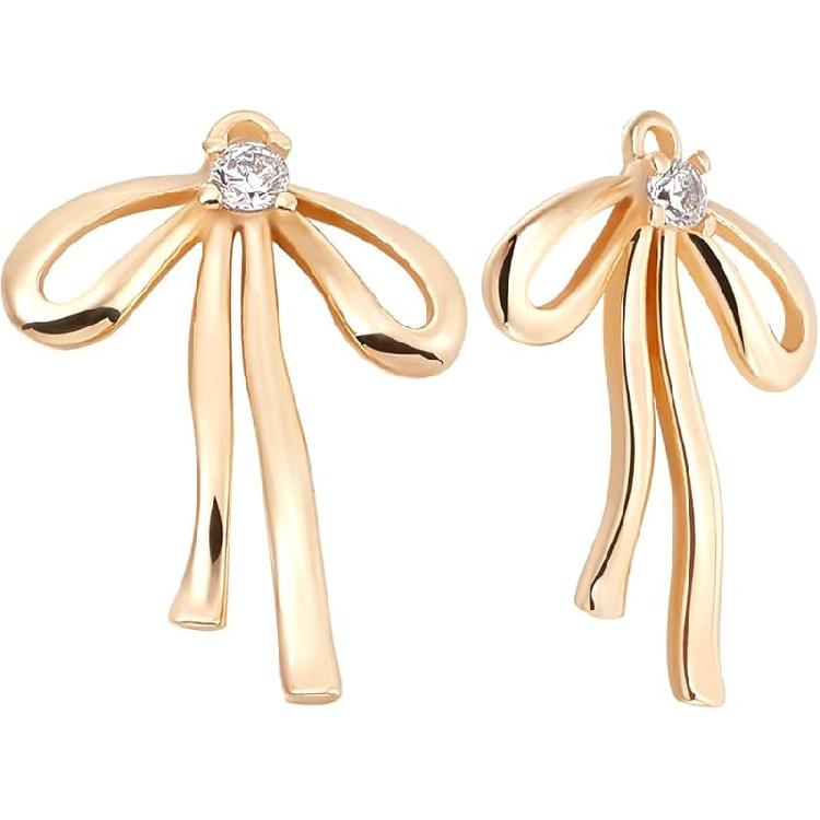 Beebeecraft 1 Коробка 12 шт. Маленькие Шармы-Бантики Настоящее 18-каратное Золотое Покрытие Фианиты Полый Подвеска-Галстук-Бабочка Шарм для Изготовления Украшений Браслет