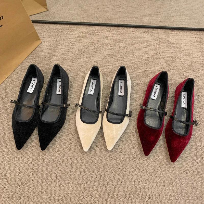 Fashion Pointed Flat Shoes for Women Spring Autumn 2025 New Casual Suede Pointed Mary Jane Shoes Plus Size 41 42 43 Women's Shoes