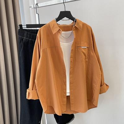 Minimalist Pure Color Shirt Women Long Sleeve Autumn/winter Outfit Design Sense Unique Versatile and Slimming Cotton Outerwear