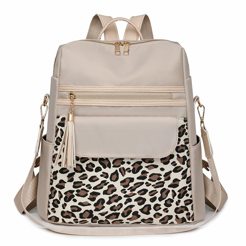 Patchwork Backpack Women's Leopard Print Backpack Large Capacity Schoolbag