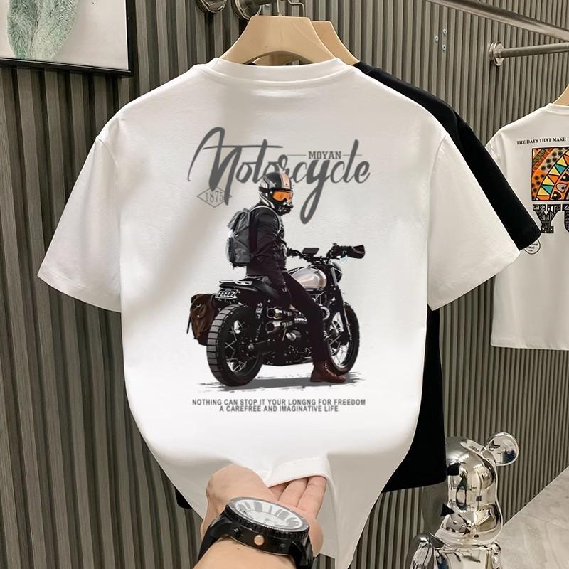 

Men s American Retro Motorcycle Print Short Sleeve T-shirt Summer Loose Biker Style Casual Top XXXL білий