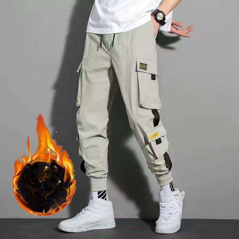 Winter Men Cargo Pants Multi Pocket Drawstring Outdoor Man Sweatpants Male Hip Hop Joggers Pants Fashion Sweatpants Overalls Casual Trousers