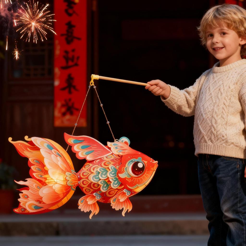 Chinesische Laternen Wasserdicht Fischform Licht Papierlaternen Dekorativ Außen für Frühlingsfest Innenparty Klassenzimmer