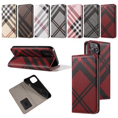 Suitable For IPhone 16 Leather Case P60 Phone Case 15 Grid Flip Cover Protective Case S22