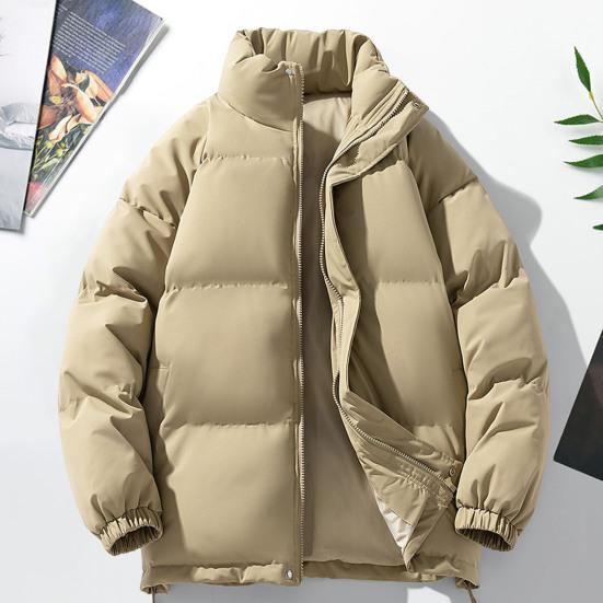 Vinter bomullsrock Ståkrage Långärmad Dragkedja Knappslå Pufferjacka Fickor Enfärgad Loose Fit Förtjockad Varma ytterkläder