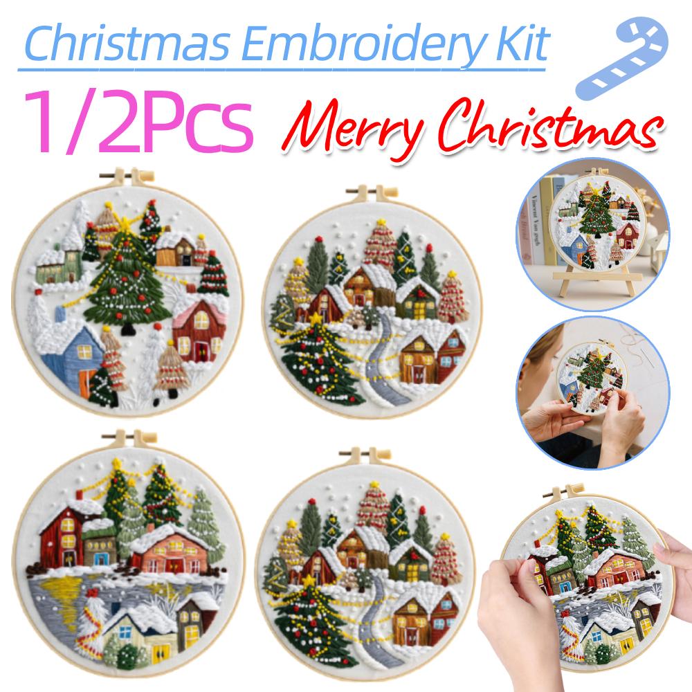 1/2Pcs Christmas Embroidery Kit DIY Cross Stitch with Needle Merry Christmas Ornaments Needlework Handmade for Home Decor Gifts