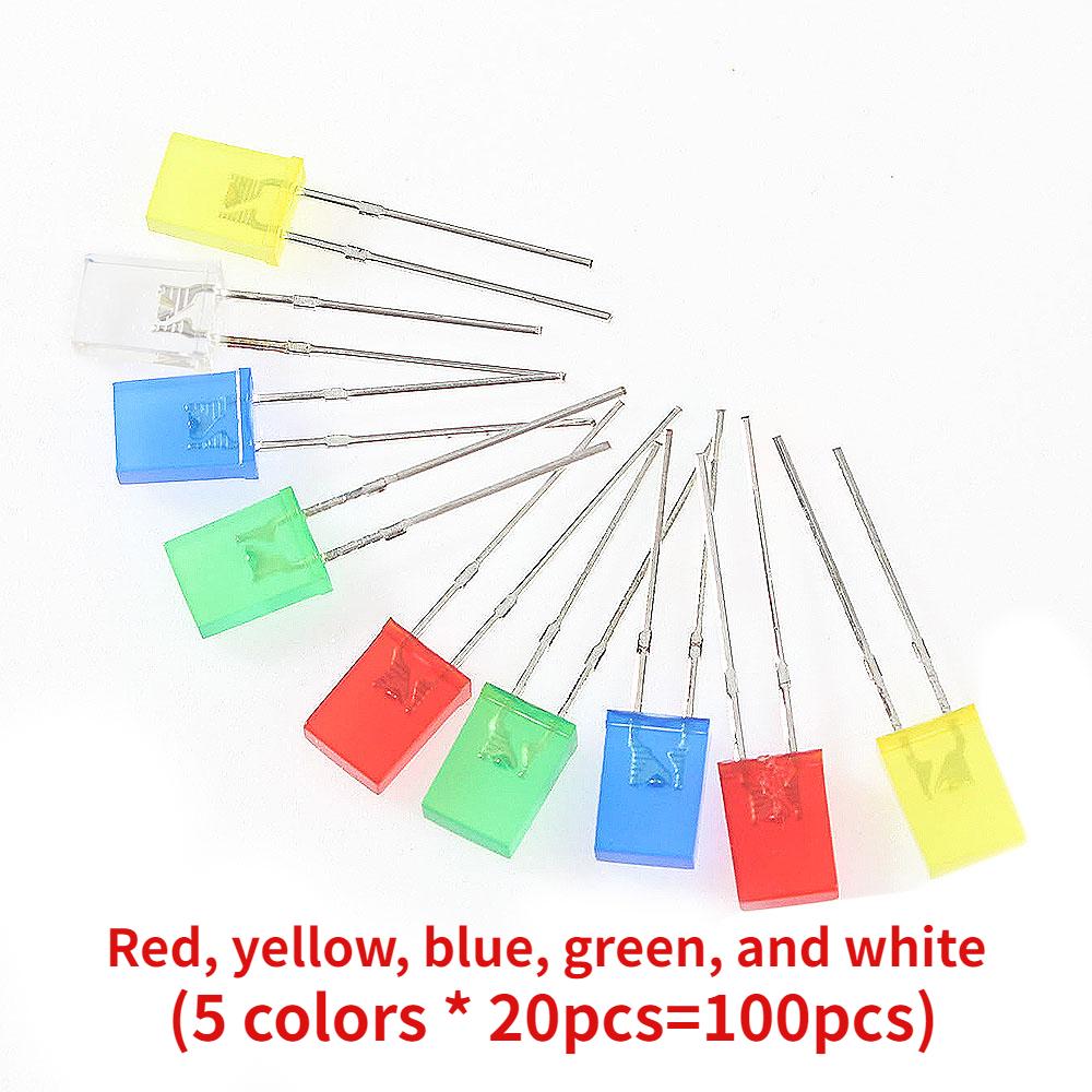 100PCS Square 2*5*7mm LED Light-emitting Diode 2X5X7mm LED Diode Red Yellow Green Blue White Diodes for DIY Electronic
